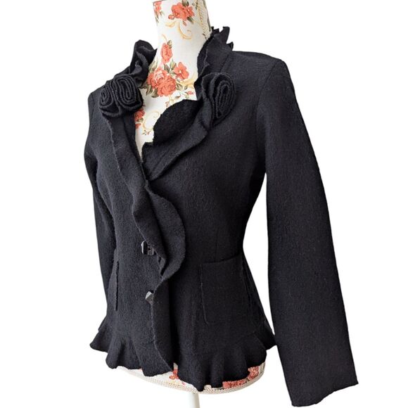 Vintage ALISON SHERI Sz M Black Boiled Wood Witchy Whimsy Goth Boho Cardigan EUC - Picture 3 of 12